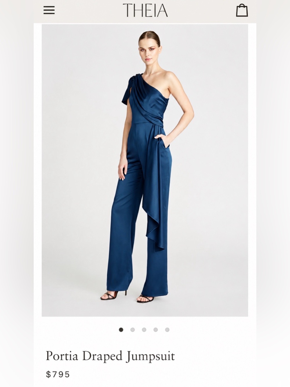 THEIA One-Shoulder Wide Leg Formal Evening Satin Jumpsuit Size 4